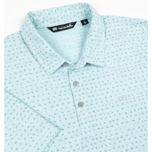 Travis Mathew Thundersnow Golf Polo Shirt Men's Large Aqua Blue Dot Pima Cotton